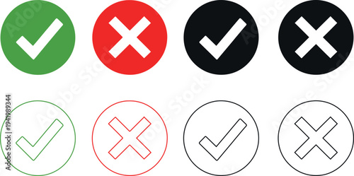 Checkmark and cross icons in various colors and outlines