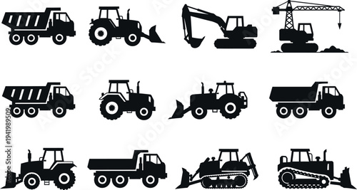 Construction vehicles icons set
