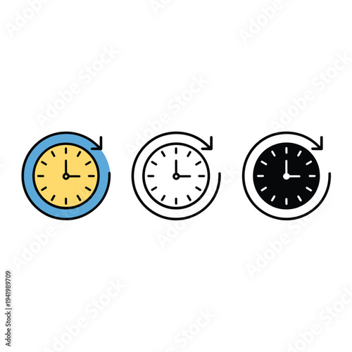 Three circular clocks with arrows indicating counterclockwise rotation high quality professional