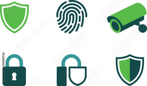 Fingerprint and padlock cybersecurity outline icons

