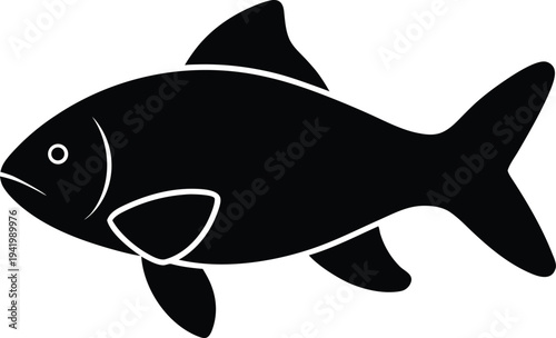bighead carp silhouette vector art illustration, black and white design