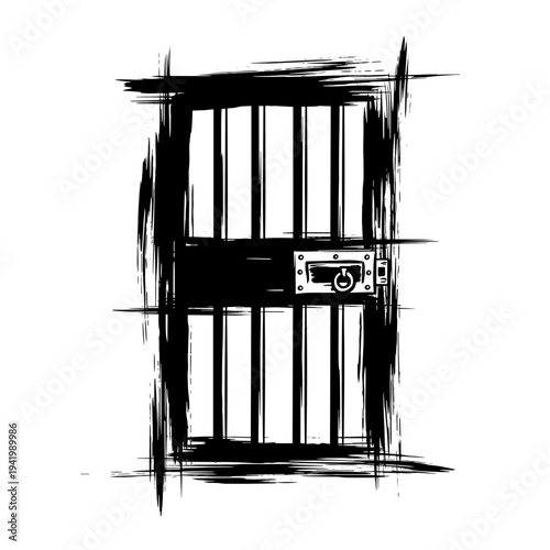 Abstract illustration of a prison door with bars and lock  