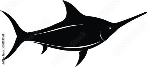 black marlin silhouette vector art illustration, black and white design