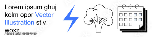 Sustainability, planning, energy efficiency, ecological balance, scheduling, renewable resources. Tree, calendar and lightning bolt seen. Sustainability and planning concept emphasizing scheduling