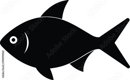 black phantom tetra silhouette vector art illustration, black and white design