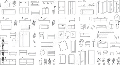 A collection of various technical and architectural drawings isolated on transparent background