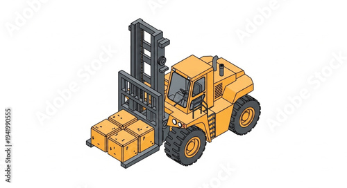 Yellow Forklift Truck with Loaded Pallets.