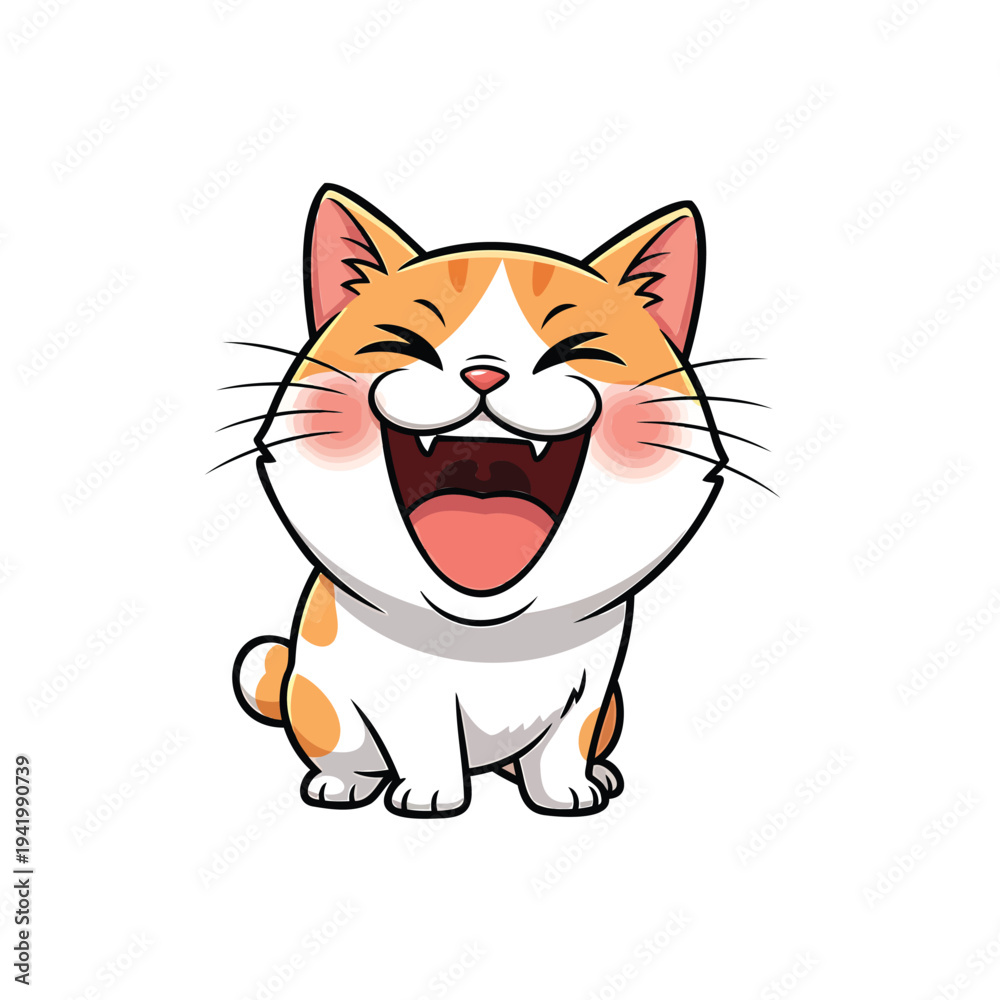 Obraz premium A cartoon cat with orange and white fur laughing happily, illustration of a joyful pet.