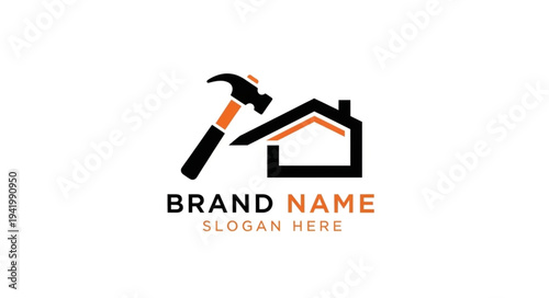 Construction Company Logo Template with Hammer and House.