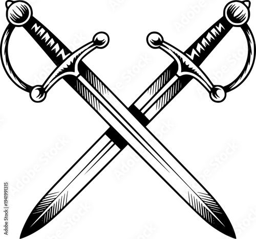 Crossed Swords Emblem Black and White Background duel combat