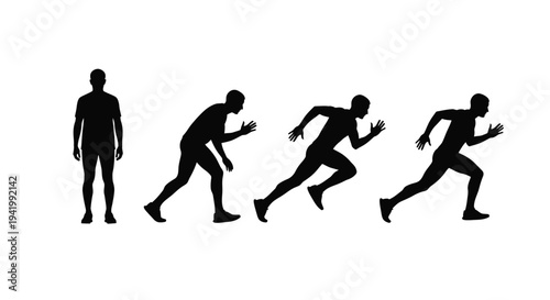 A man progressing through running stages depicted as a black silhouette