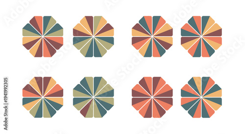 Abstract geometric patterns in orange green and brown silhouette