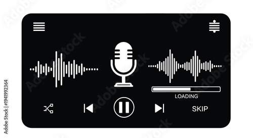 Audio recording interface with waveform display and controls silhouette