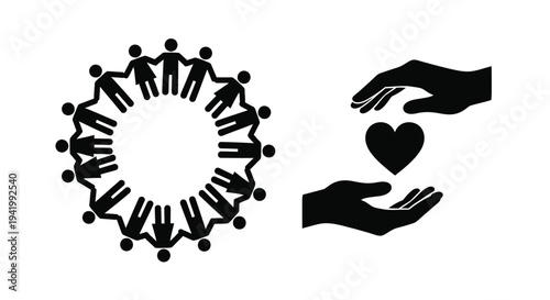 People in a circle offering a heart a gesture of care silhouette
