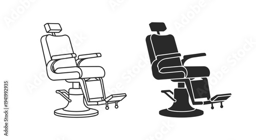 Two barber chairs displayed one line art one dark silhouette