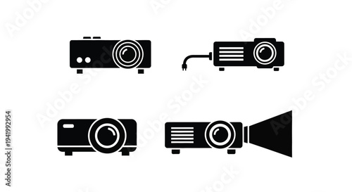 Black silhouettes of various projector models a modern visual style silhouette