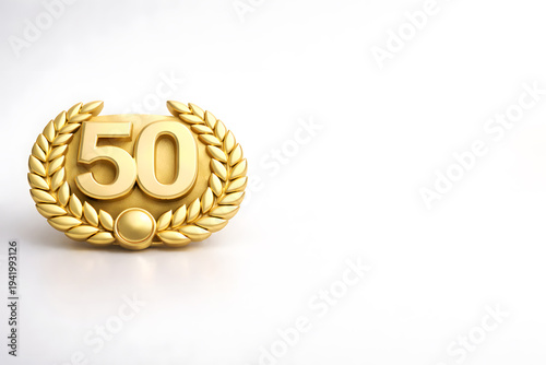 Golden 50 Anniversary Laurel Wreath Celebration Emblem