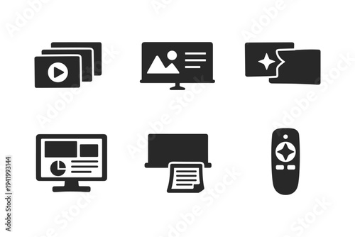 Set of black media-related icons for digital content and devices