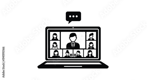 Virtual meeting on a laptop screen a modern communication silhouette