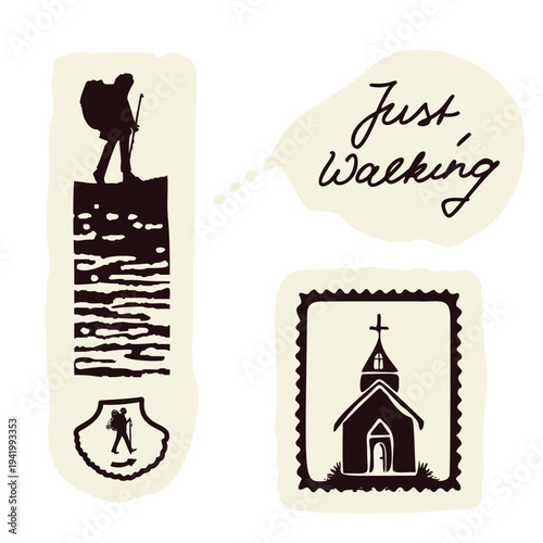 Hand written Safe Journey pilgrims way sign. Black and white vector pilgrimage friendly european english greeting phrase for Camino trail, welsh hike, canterbury way.