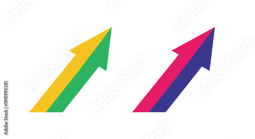 Two colorful arrows pointing upwards a dynamic graphic silhouette