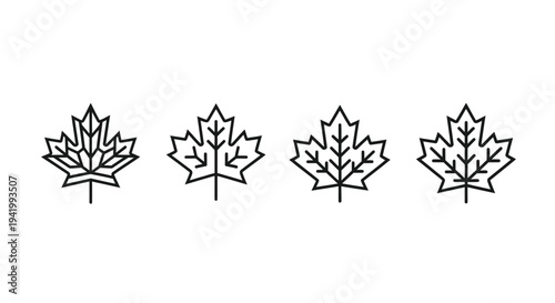 Four stylized maple leaves arranged in a row black silhouette