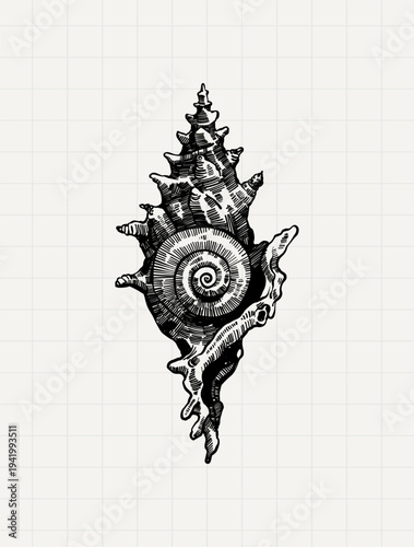 Ornamental Seashell Vintage Nautical Engraving Illustration