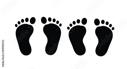 Four black footprints arranged in a row minimalist silhouette