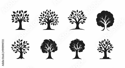 Collection of Tree Silhouettes in Various Styles.