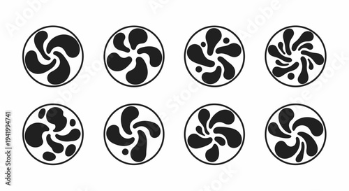Collection of Black and White Circular Icons.