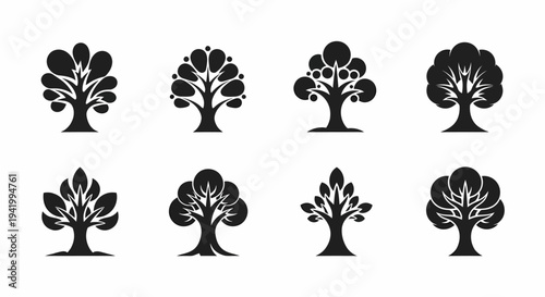 Collection of Tree Silhouettes in Various Styles.