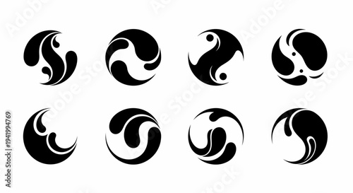 Black and White Yin Yang Symbols Collection.