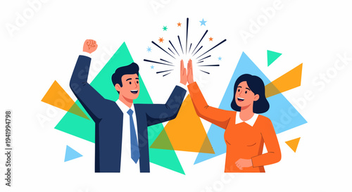Man and Woman Celebrating Success Together.