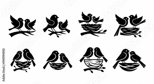 Bird Silhouettes Perched on Branches Collection.