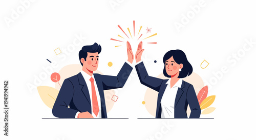 Man and Woman High Fiving Illustration.