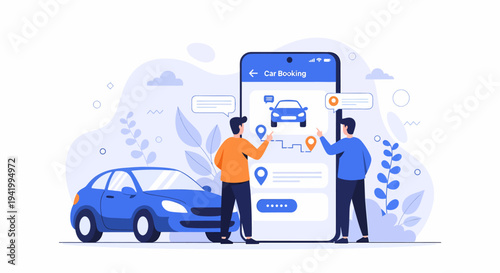 People Using Car Rental App on Phone.