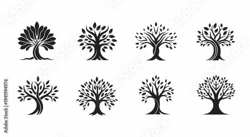 Collection of Black Tree Silhouettes Variations.