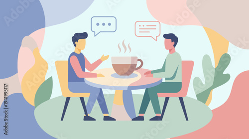 Two Men Having Coffee Conversation.
