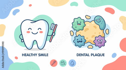 Healthy Tooth and Dental Plaque Illustration.
