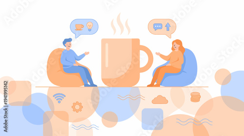Two People Sitting with Coffee Cup.