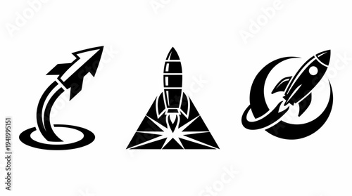 Rocket Ship Space Travel Iconography Symbols.