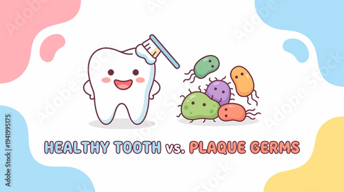 Cartoon Tooth and Bacteria Illustration.