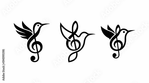 Treble Clef Hummingbird Musical Note Designs.