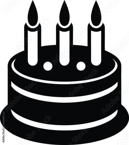 Simple Birthday Cake with Three Candles Silhouette Icon
