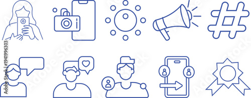Influencer Social Media Creator Icon Set Minimal Line Art Vector Interface Symbols