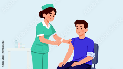 Nurse give vaccine injection to man