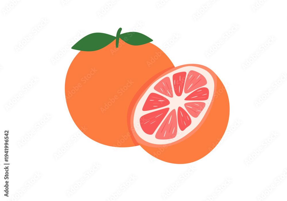 Fototapeta premium Flat grapefruit vector illustration. Pink citrus fruit slice icon isolated on white background.