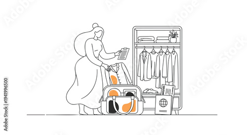 Vector illustration of woman packing travel luggage