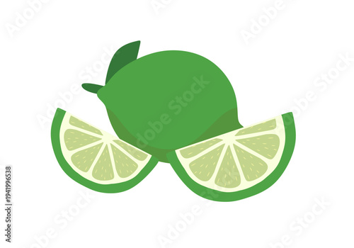 Flat lime vector illustration. Green sour citrus fruit slice icon isolated on white background.