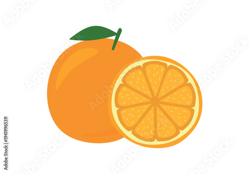 Flat orange vector illustration. Fresh citrus fruit slice icon isolated on white background.